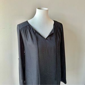 Black and White Polkadot Long Sleeve Flowy Blouse Size Small